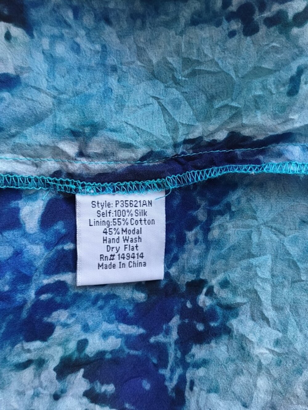Johnny Was Mint Tiered Silk Maxi Dress Size Large Sea Blue Boho Chic Beach - Picture 13 of 15
